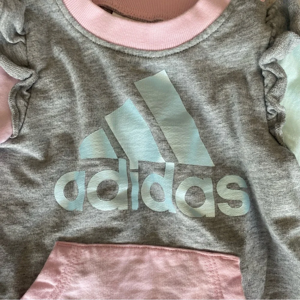 adidas kids grey pink and blue jumpsuit onesie 3M